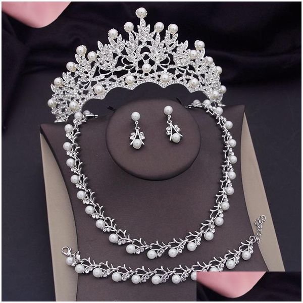 Conjuntos de jóias de luxo pérolas nupciais para mulheres tiaras pulseiras colar coroa noiva conjunto acessórios 230216 gota entrega dhlmr