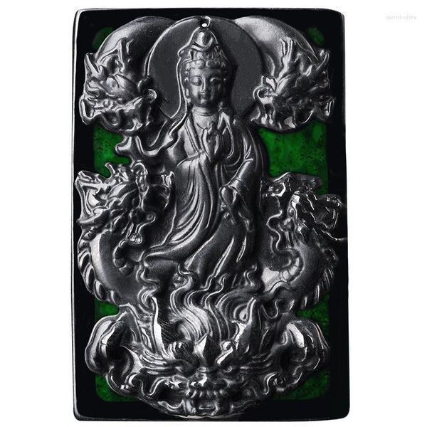 Anhänger Halsketten Natürliche Schwarze Jade Drache Guanyin Halskette Männer Frauen Chinesische Hetian Moyu Schmuck Charms Handgeschnitzte Glück Amulett Geschenke