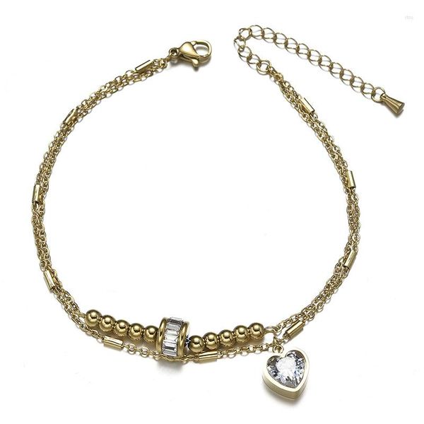 Cavigliere Splendida cavigliera a cuore con diamanti: gioielli vintage alla moda ed eleganti