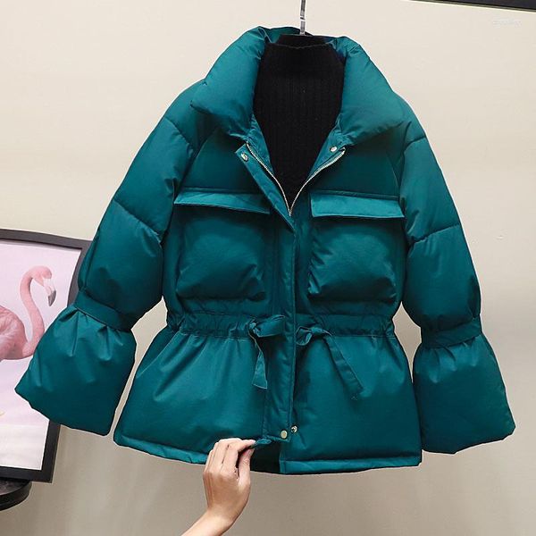 Casacos de trincheira femininos moda cintura curta algodão-acolchoado jaqueta roupas 2023 jaquetas de inverno estilo coreano parkas meninas outerwear d733