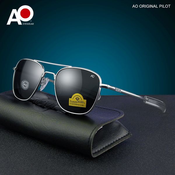 AO Designer-Sonnenbrille, Herren-Sonnenbrille, quadratisch, Pilotenbrille, Metallrahmen, Glaslinsen, amerikanische Piloten-Sonnenbrille, Design UV400