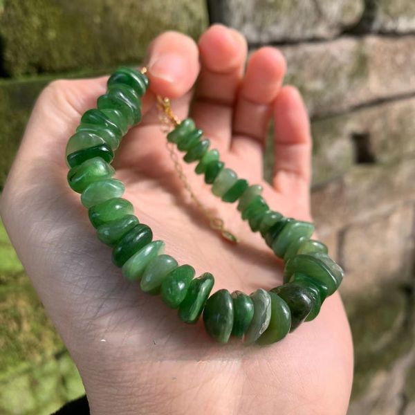 Pulseira de jade verde natural pulseira de nefrite joias com pedras artesanais presente joias da sorte