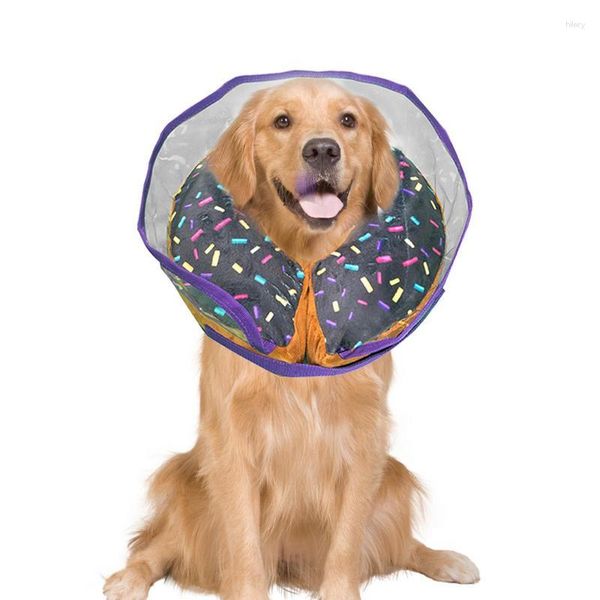 Coleiras de cachorro infláveis pet donut colar anti-mordida recuperação pescoço protetor ajustável impresso cone para pequenos cães grandes