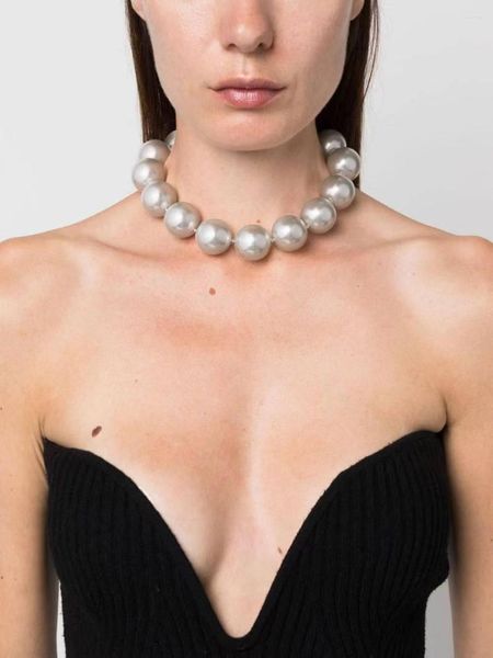 Girocollo Stile europeo e americano esagerato Grande perla Temperamento di nicchia Moda personalizzata Catena corta a clavicola femminile