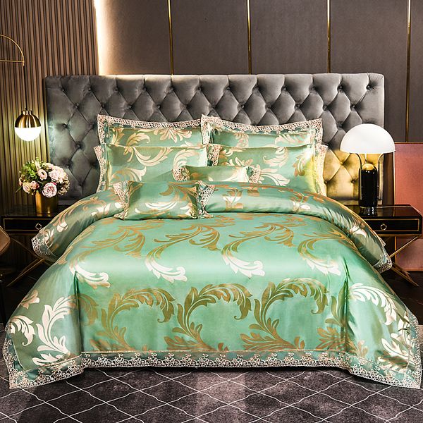 Set di biancheria da letto Set jacquard di lusso di fascia alta Home Queen Set letto king size 4 pezzi Copripiumino Federe Lenzuolo Verde 230907