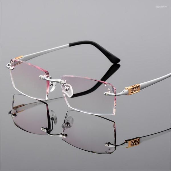 Sonnenbrillenrahmen, schraubenlos, optisch, reines Titan, für Männer, Diamantbesatz, Schneiden, randlose Brillenrahmen für männliche Myopie, verschreibungspflichtiges Glas