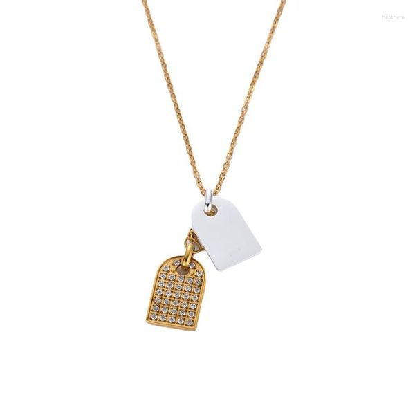 Colares pingentes moda francesa ouro e prata dupla cor geométrica incrustada zircão colar para mulheres clavícula cadeia charme jóias