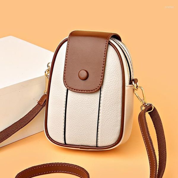 Sacos da noite 2023 vintage titular do telefone móvel bolsa de ombro mini maquiagem organizador tote feminino pu couro crossbody duplo zíper