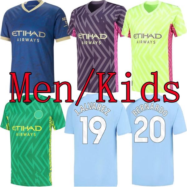 2023 2024 Haaland Kits de Futebol Fatos de Futebol Camisas de Futebol 23 24 Grealish Sterling Mans Cidades Mahrez De Bruyne Foden Adulto Kit de Futebol Meninos Goleiro 16-2XL