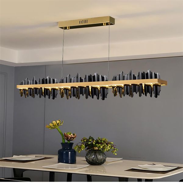 Lustre retangular preto para sala de jantar, luminária led para decoração de casa, design moderno, ilha de cozinha de cobre, lâmpada suspensa 280r