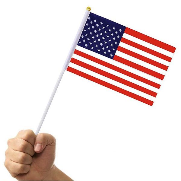 Banner-Flaggen, 14 x 21 cm, amerikanische Flagge, Polyester, festlich, USA, Unabhängigkeitstag, US-Garten, mit Fahnenmast, Drop-Lieferung, Zuhause, Party, Su Dhgarden Dh72P