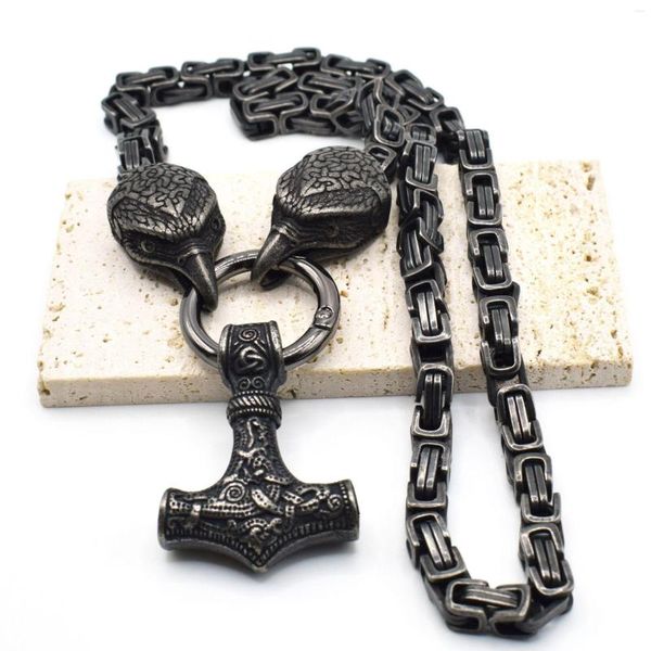 Anhänger Halsketten Modeschmuck Viking Vogel Kopf Edelstahl Flut Männer Kette Retro Domineering Donner Hammer Halskette Für