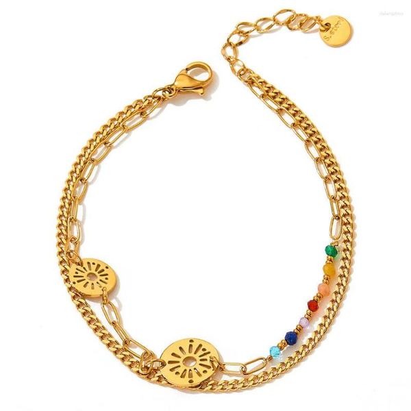 Bracciale rigido con medaglione di moda, perline colorate, doppio braccialetto per le donne, regalo unico di gioielli con ciondoli in metallo di tendenza vintage