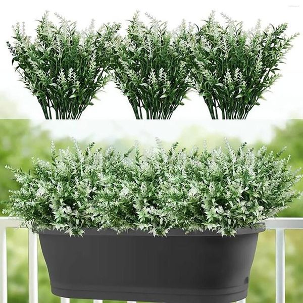 Fiori decorativi 12 pezzi Simulazione Fiore artificiale Decorazione in plastica Giardino Vento 7 Forchette Spighe di grano Lavanda Bianco