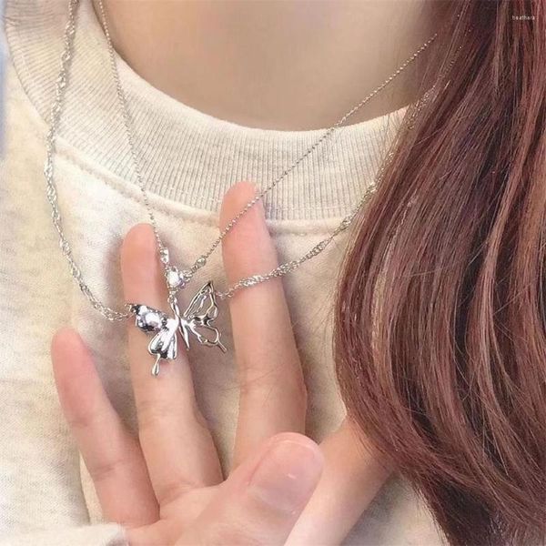 Anhänger Halsketten Mode Y2K Ästhetische Schmetterling Halskette Für Frauen Hip Hop Kpop Doppel Kette Mädchen Schmuck Geschenke