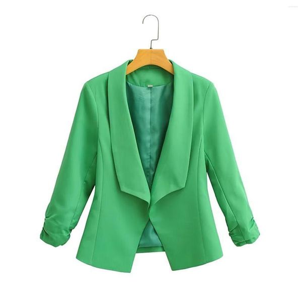 Ternos femininos cor sólida chique senhora do escritório fino blazers curtos para mulheres elegantes casacos elegantes 2023 manga longa nenhum botão blazer