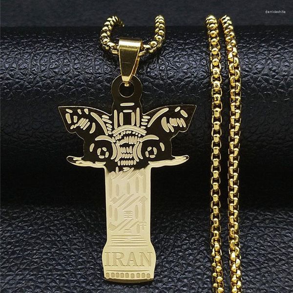 Anhänger Halsketten Edelstahl Löwe Kreuz Halskette Gold Farbe Big Persisches Reich Statement Jewelrypendentifhomme N2263S07