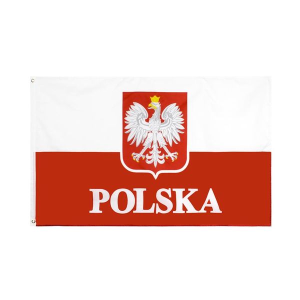 Polen Natinal Emble Flag Retail Direct Factory Ganze 3x5Fts 90x150cm Polyester Banner Leinwand Kopf mit Metalltülle209U