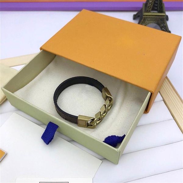 Bracciale in pelle PU marrone piatto classico moda Dropship con braccialetti con ciondolo con testa in metallo con box232N