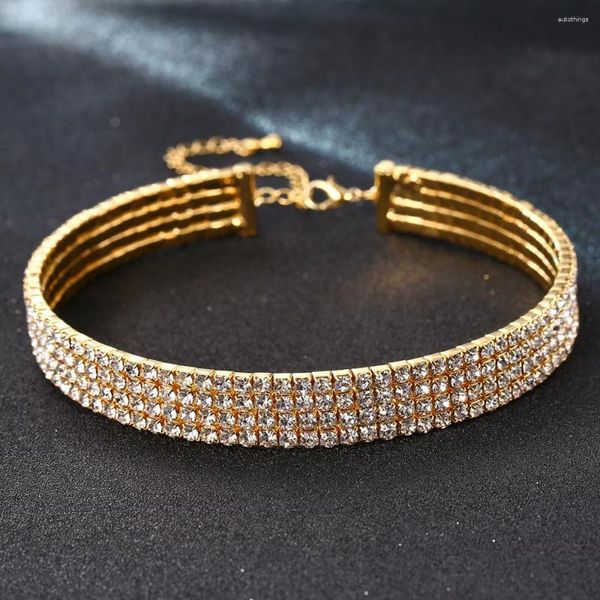 Ceza Düğün Partisi Balo Streç 4 Sıra Rhinestone Chokers Chain Coundlace Kadınlar Diamante Kristal Kordon