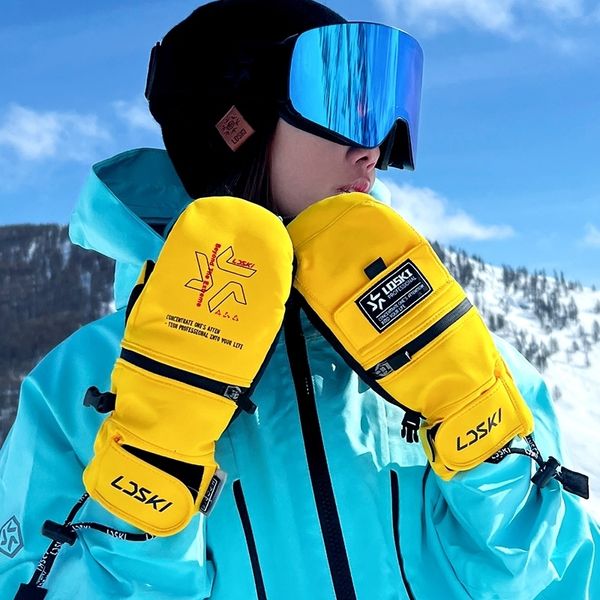 Luvas esportivas LDSKI Ski Mulheres Homens Inverno Quente À Prova D 'Água 3 M Thinsulate Snowboard Acessórios Touch Screen Zipper Cinco Dedos Rápidos 230907