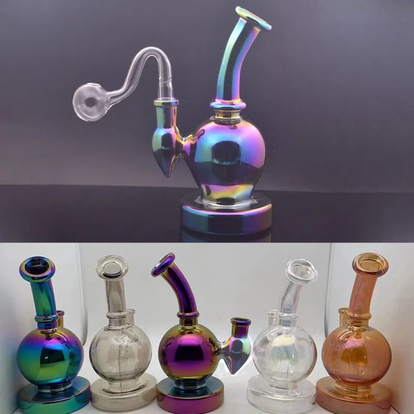 Nuovo arrivo Nano placcatura vetro bruciatore a olio Bong tubo dell'acqua colorato fumo Dab Rig Ash Catcher narghilè con 14mm maschio vetro olio bruciato LL