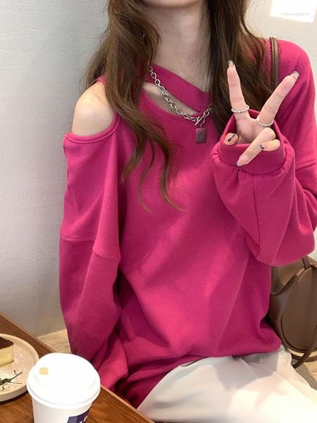 Damen Hoodies Y2K Koreanischer Stil Sexy Schulterfreie Sweatshirts Grün Lose Ausgehöhlte Allgleiches Rundhals-Tops E-Girl