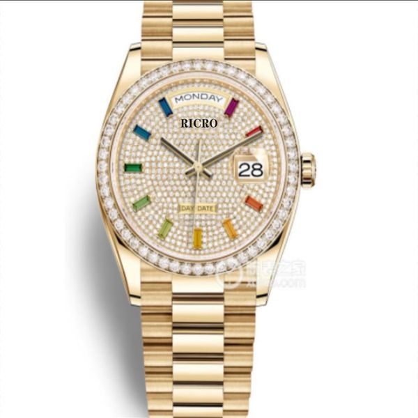 Orologio automatico da donna 36 mm lunetta con diamanti Quadrante in zaffiro Arcobaleno quadrato con diamanti in acciaio inossidabile scontato impermeabile235q