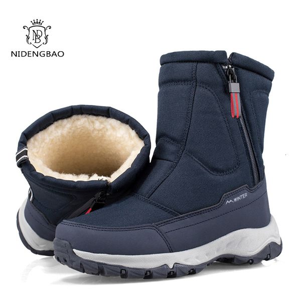 Botas masculinas botas de inverno à prova dwaterproof água botas de neve unisex alta superior mais veludo quente lado zíper ao ar livre tornozelo botas masculino algodão sapatos casuais 230907