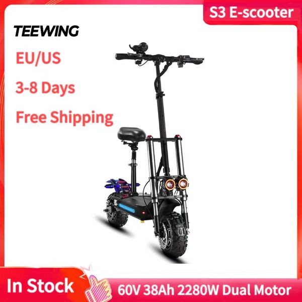 Teewing S3 Smart Scooter Elettrico Pieghevole 120 km per Adulti 6000 W Batteria 60 V 38 Ah Scooter Elettrico Pieghevole a Doppio Motore con Pneumatici Fuoristrada da 11 Pollici