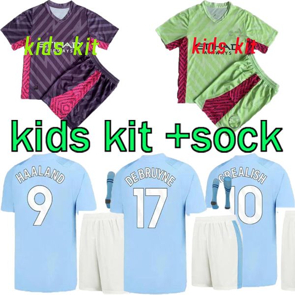 23/24 HAALAND kits de futebol Fatos de treino JERSEYS DE FUTEBOL GREALISH STERLING MANS CIDADES MAHREZ DE BRUYNE FODEN KIDS kit Meninos Goleiro