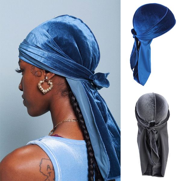 Bandanas Durag Unisex Einfarbig Weicher Veet Longtail Piratenhut Atmungsaktives Bandana Langes Band Cape Baotou Stirnband Du Rag 230908