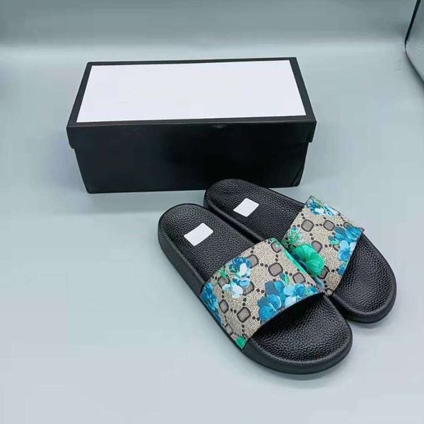 2023 Designer Slides Herren Hausschuhe Tasche Blüte Blumen Druck Leder Web Schwarze Schuhe Mode Luxus Sommer Sandalen Strand Turnschuhe