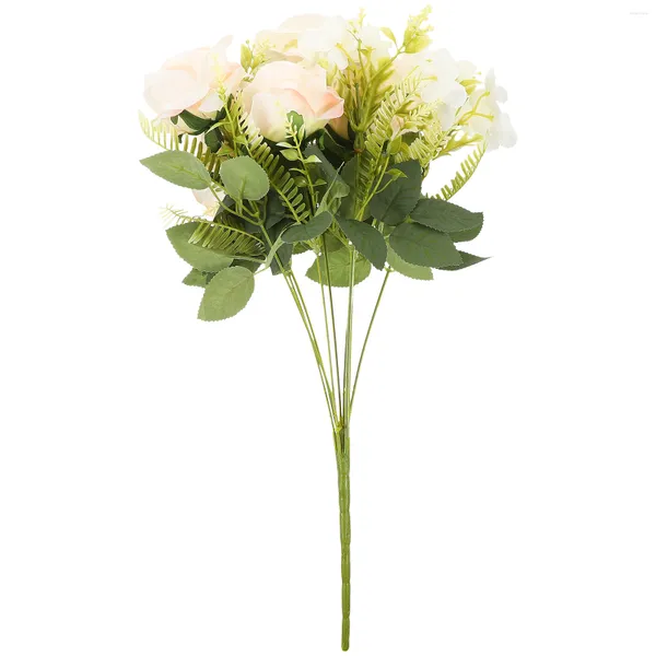 Fiori decorativi Bouquet artificiale Rose Fiore di seta bianco Ornamento fai da te Finto sfuso