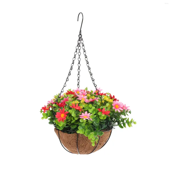 Cesta de flores decorativas cabide de vaso artificial pendurado falso ornamento ao ar livre decoração de jardim quintal