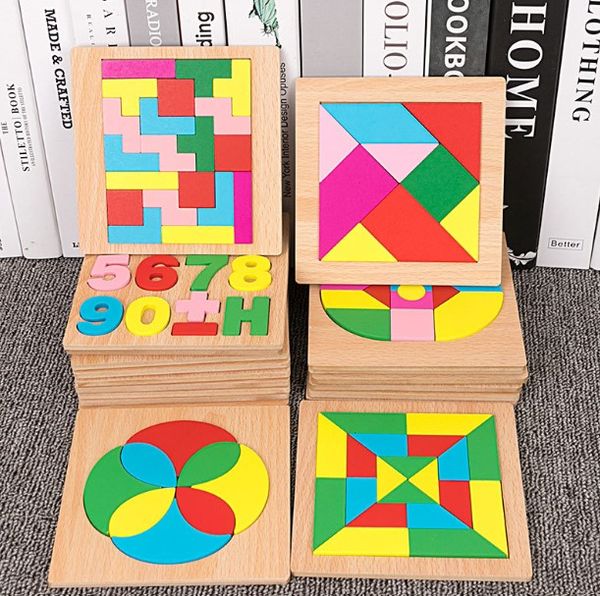 Puzzle in legno di mattoni Tangram Colore Figura geometrica Kid Creativo Giocattolo fai da te Puzzle 3D Modello Puzzle Piega Puzzle magico 9060 Giocattolo in legno per bambini 4090 Grafikkarte Regalo di Natale
