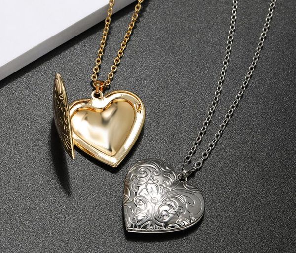 Pingente colares ouro sier cor diy flutuante medalhão coração forma padrão necaklace feminino mulheres senhoras meninas presente moda jóias otpol