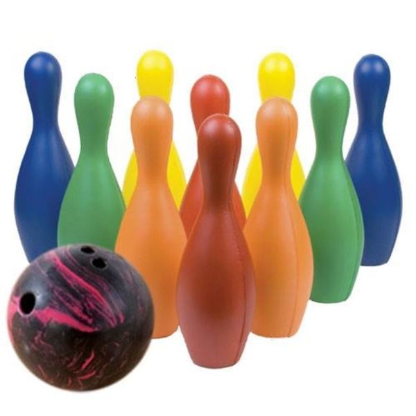 Bälle GameCraft Mehrfarbiges Kunststoff-Bowling-Pin-Set mit 5 Pfund. Ball 230907