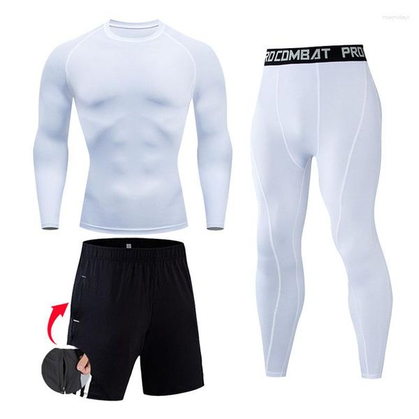 Erkek Trailsits Sıkıştırma Spor Giyim Takımında Hızlı Kuru Eğitim Tayt Fitness Üst T-Shirt 2-3 Parça Trailsuit MMA Rashard Kit Koşu Seti