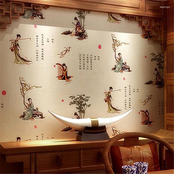 Duvar Kağıtları Çin Retro Antik Şiir Güzellik Duvar Kağıdı Oturma Odası Çalışma TV Arka Plan Duvar Ev Dekorasyonu PVC Klasik Çıkartmalar