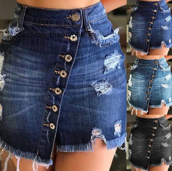 Saias femininas saias de verão botão buraco shorts denim sexy sólido mini saia feminina faldas mujer moda elegantes fashionl230908