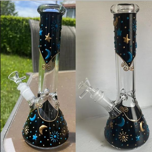 Koyu Cam Su Bongs Sigara Borular Dab Teçhizatlar Bubbler Heady Bong Downstem Perc ile 14mm kase