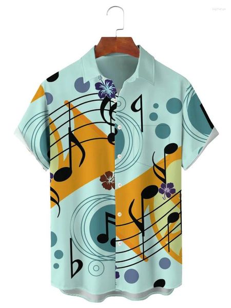 Camicie eleganti da uomo Camicia hawaiana Stampa nota musicale T-shirt streetwear Y2k Manica corta oversize Aloha