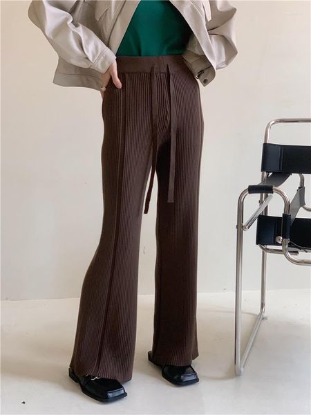 Pantaloni da donna a vita alta con coulisse Autunno/Inverno Pantaloni dritti elastici casual bianchi neri svasati lavorati a maglia