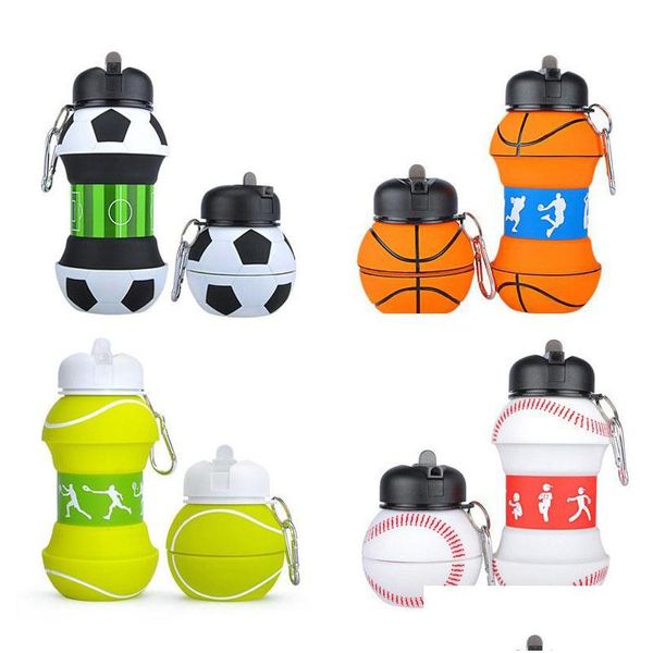 Bottiglie d'acqua 550Ml Bottiglia pieghevole portatile Creativo Basket Calcio Baseball Sport Bollitore Moschettone Escursionismo all'aperto Cam Dhgarden Dhkyt