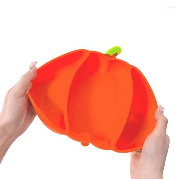 Piatti Piatto piano per bambini in silicone con 3 divisori Zucca Regalo di Natale Stoviglie Frutta con aspirazione supplementare