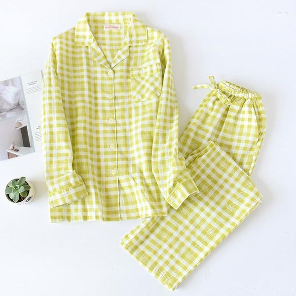 Moda -sono feminina Veja Pijama xadrez de algodão para homens homens de manga longa Gingham Loung Wear casas de casas casas de casas 2023