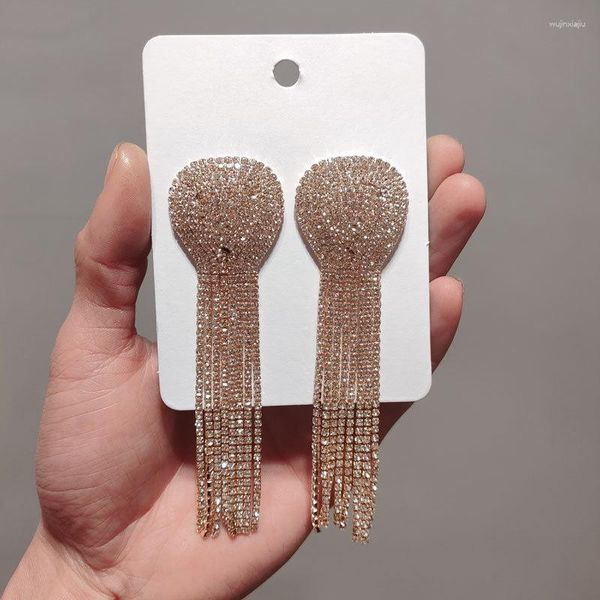 Baumelnde Ohrringe voller Strass-Herz-Kristallquaste für Frauen, Party, Hochzeit, Statement-Schmuck, lange Geschenke
