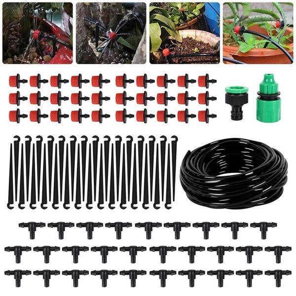 25M fai da te sistema di irrigazione a goccia sistema di irrigazione automatico tubo micro kit di irrigazione a goccia con gocciolatori regolabili per giardino paesaggistico T200268q