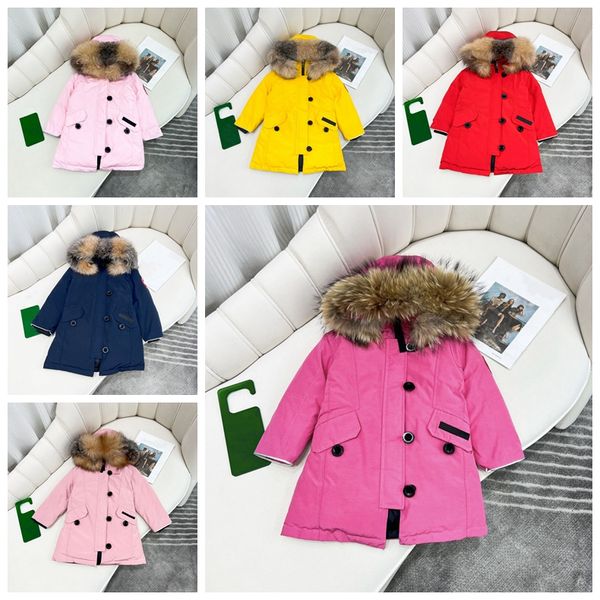 Kleinkind Kindermantel Baby Designerkleidung Daunenmäntel Jacke Kinderkleidung mit Abzeichen Kapuze dick warm Oberbekleidung Mädchen Jungen Mädchen klassische Parkas Wolf Pelzkragen Stil Rosa Blau